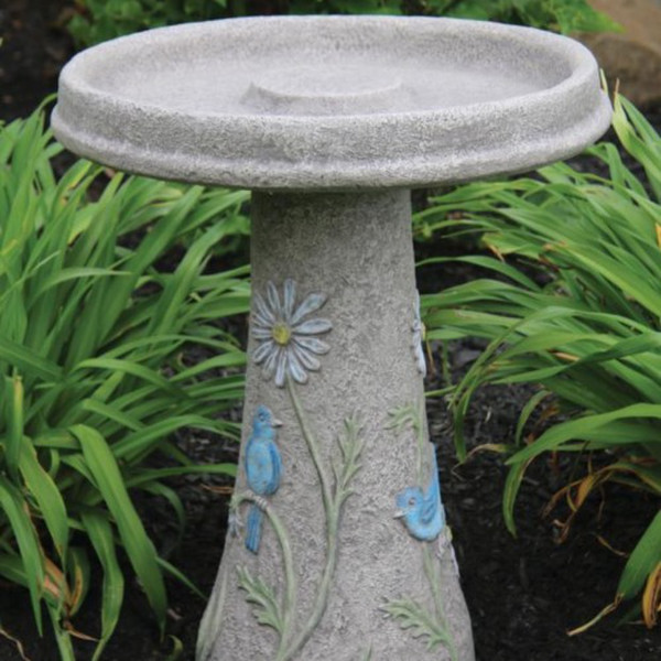Blue Bird of Happiness Bird Bath Garden Feeder Sculpture Cement Stone